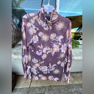 Johnny Was Purple Floral Long Sleeve Mesh Top
